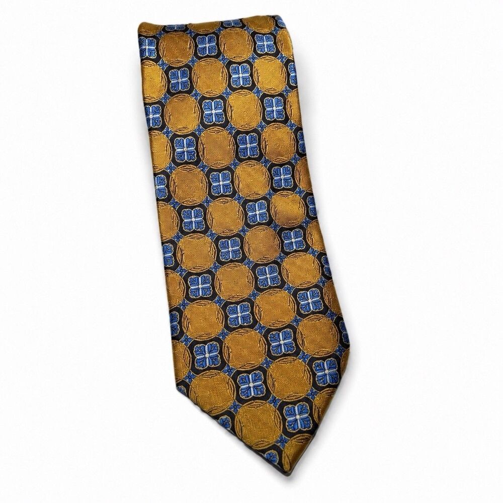Forsyth Men’s Hand Sewn 100% Silk Geometric Neck Tie Orange/Blue